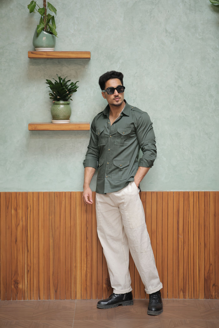 Rajanyas Four-Pocket Hunting Shirt – Pine Green