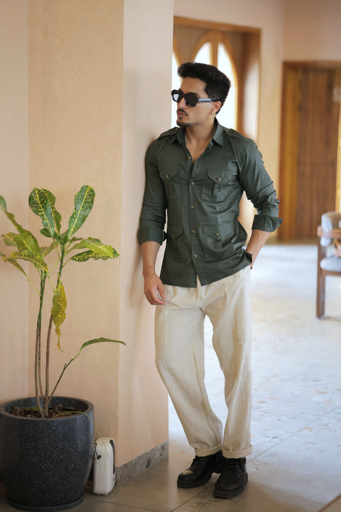 Rajanyas Four-Pocket Hunting Shirt – Pine Green