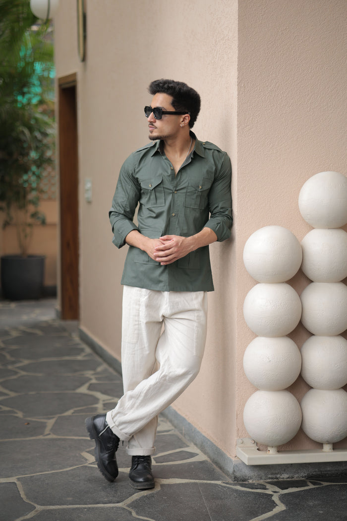 Rajanyas Four-Pocket Hunting Shirt – Pine Green