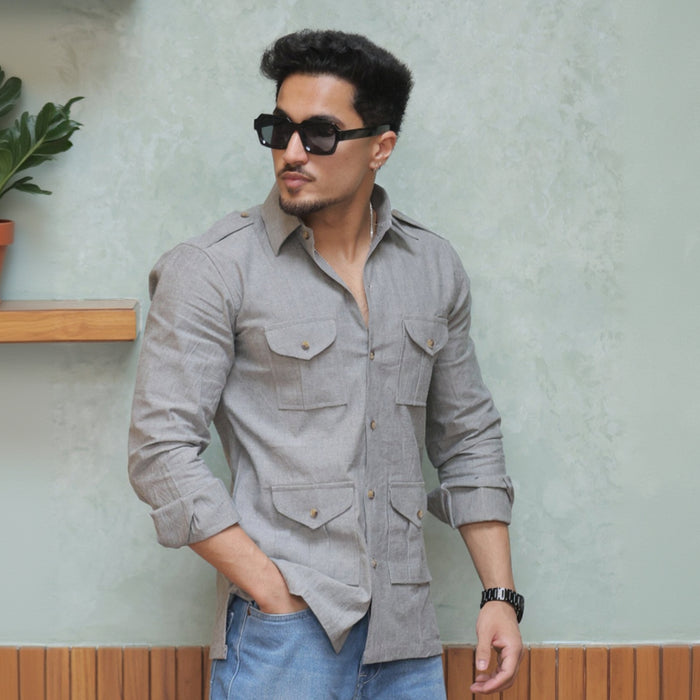 Rajanyas Four-Pocket Hunting Shirt – Stone Grey