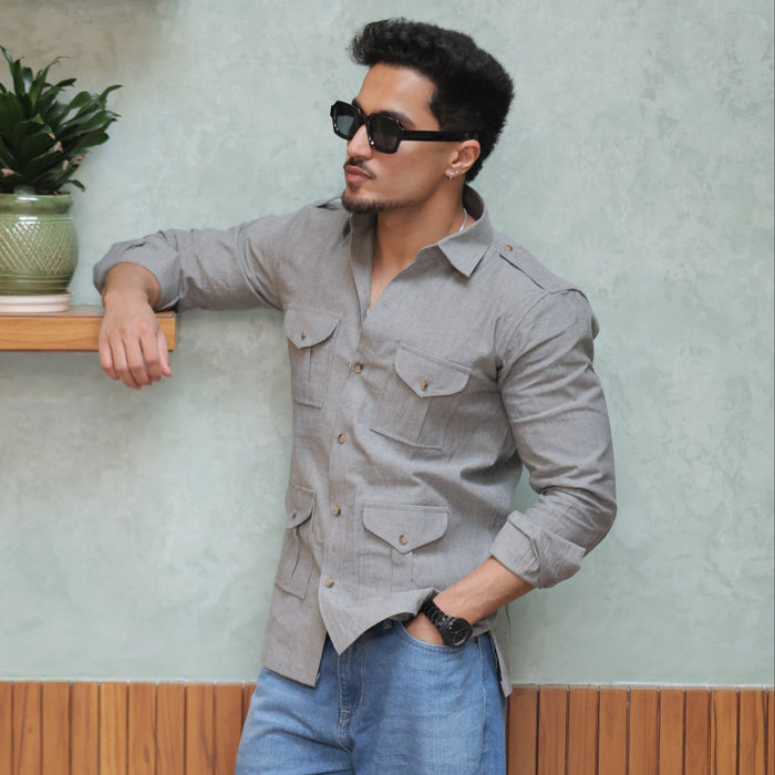 Rajanyas Four-Pocket Hunting Shirt – Stone Grey