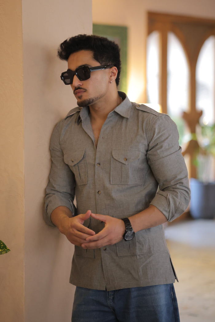 Rajanyas Four-Pocket Hunting Shirt – Stone Grey