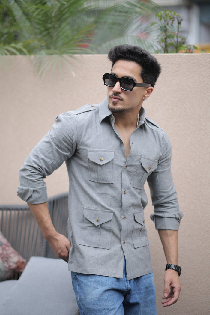 Rajanyas Four-Pocket Hunting Shirt – Stone Grey