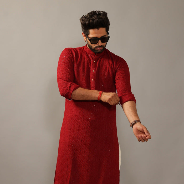 Red Sangeet Kurta Pajama Set