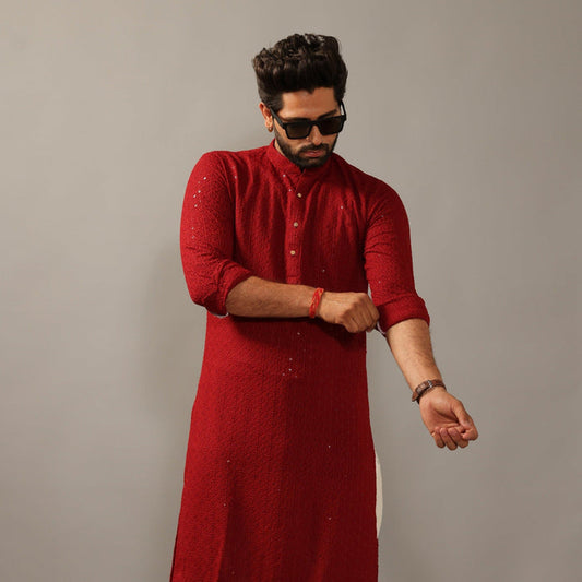 Red Sangeet Kurta Pajama Set