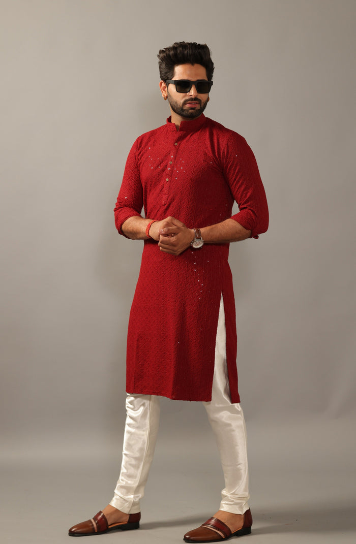 Red Sangeet Kurta Pajama Set