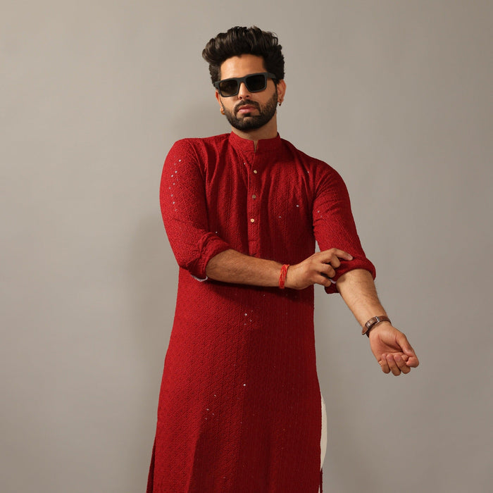 Red Sangeet Kurta Pajama Set