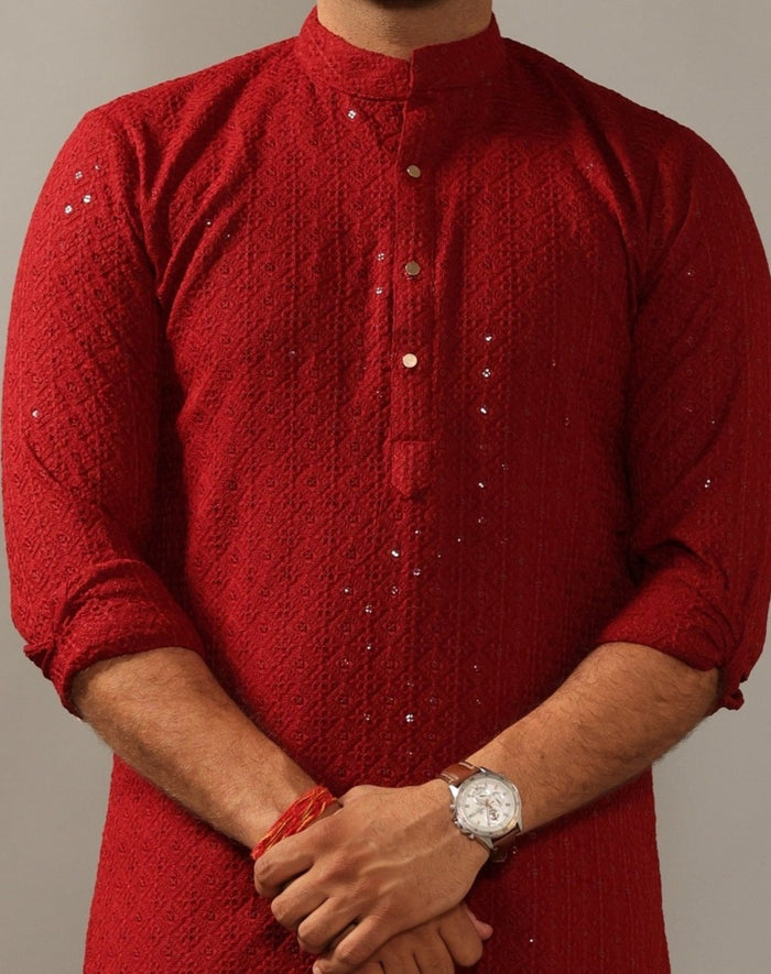 Red Sangeet Kurta Pajama Set