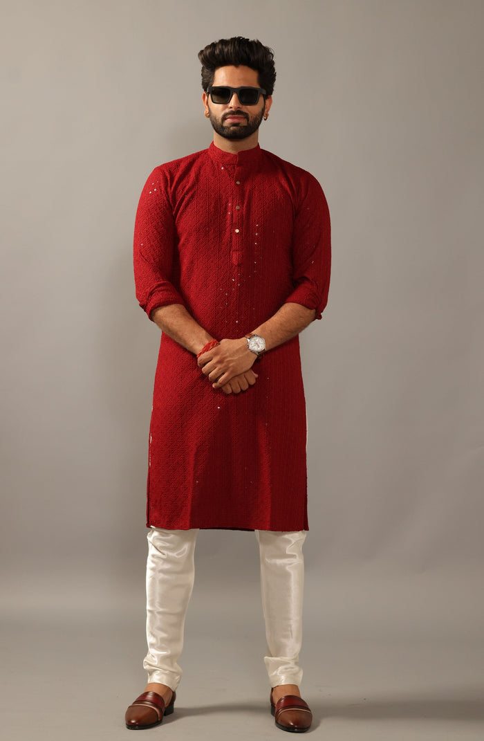 Red Sangeet Kurta Pajama Set