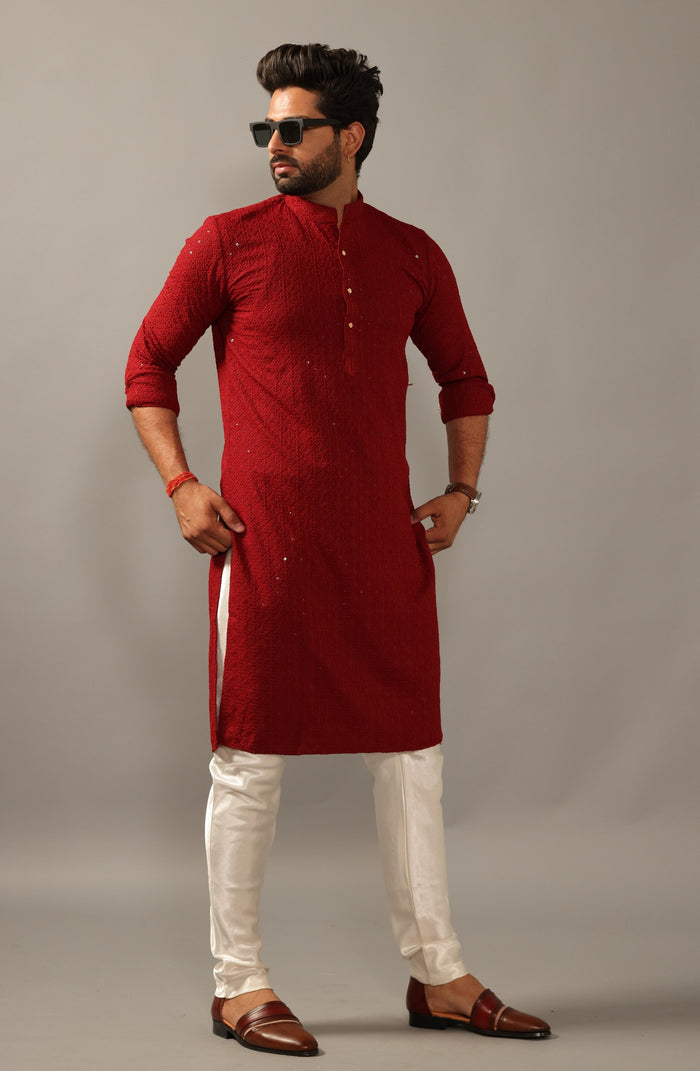 Red Sangeet Kurta Pajama Set
