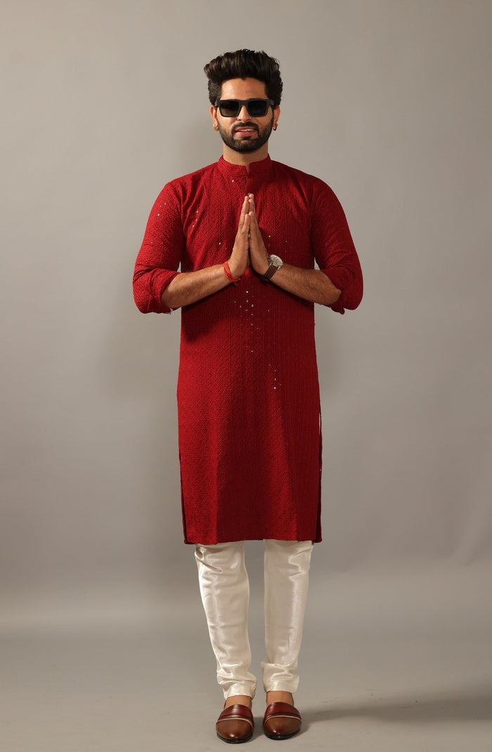 Red Sangeet Kurta Pajama Set
