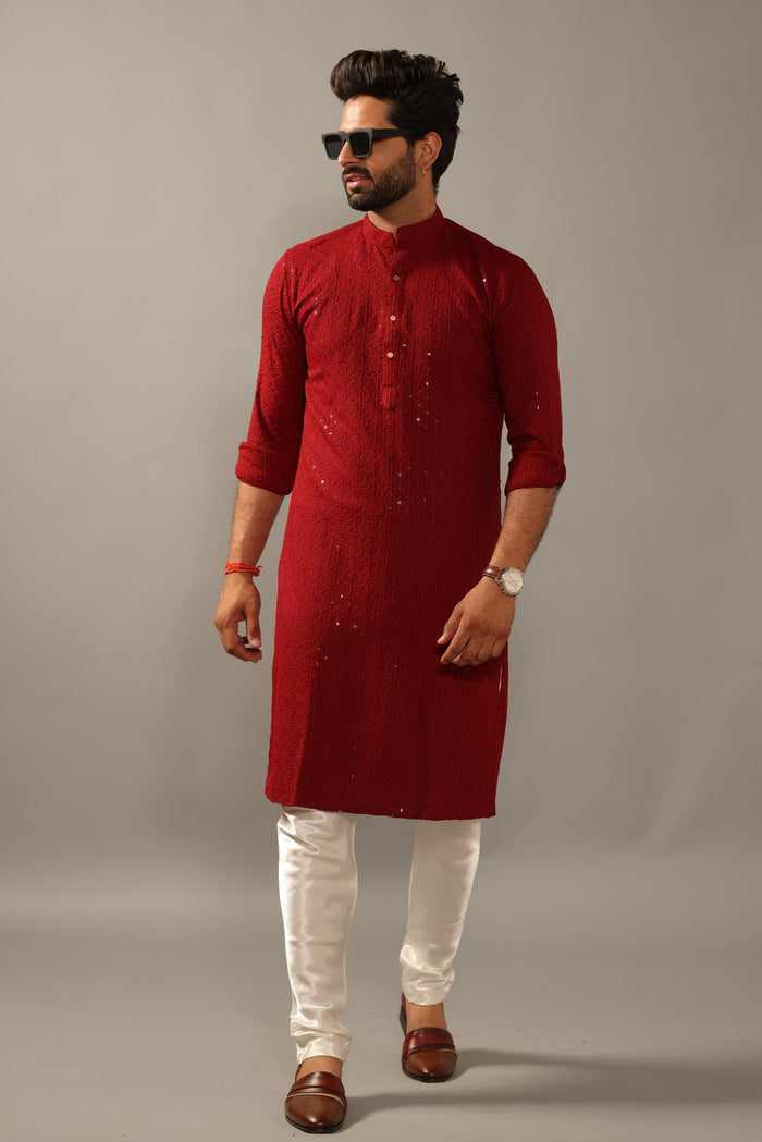 Red Sangeet Kurta Pajama Set