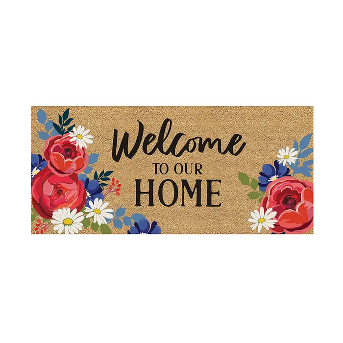 Red, White, and Blue Floral Fun Flocked Sassafras Coir Switch Mat