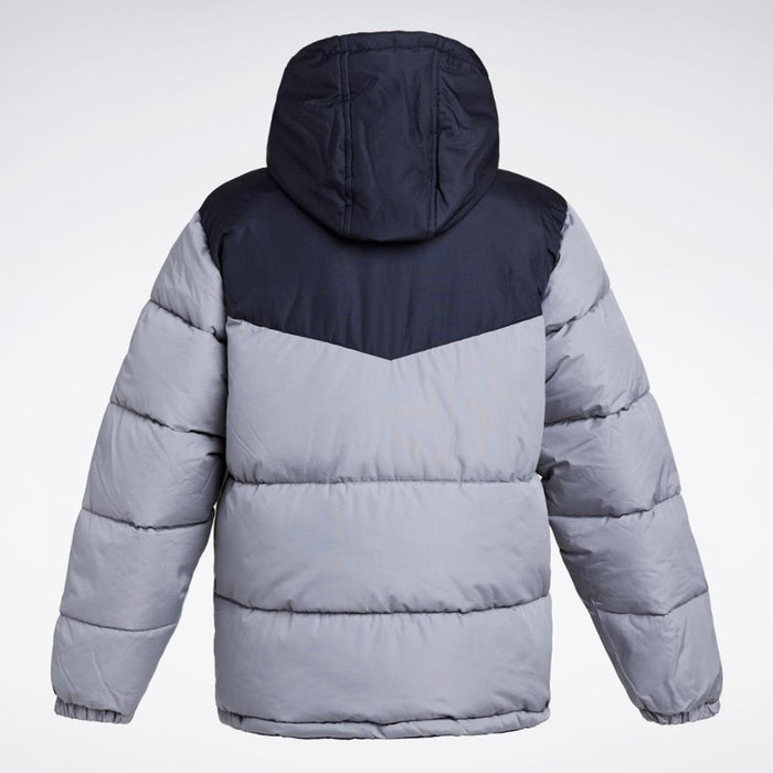 Reebok Apparel Men Classic Colorblock Reversible Puffer Jacket PURE GREY/BLACK