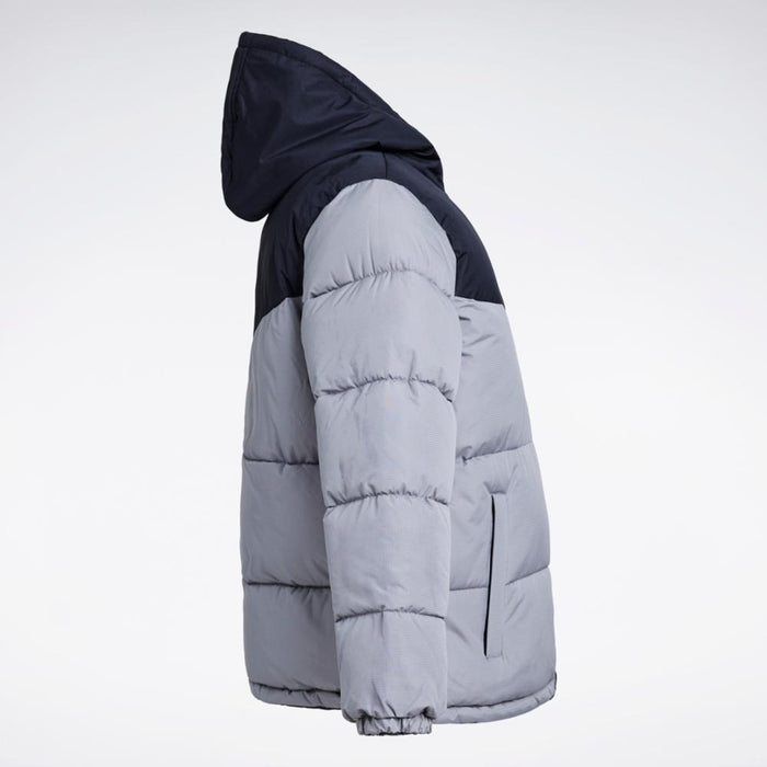 Reebok Apparel Men Classic Colorblock Reversible Puffer Jacket PURE GREY/BLACK