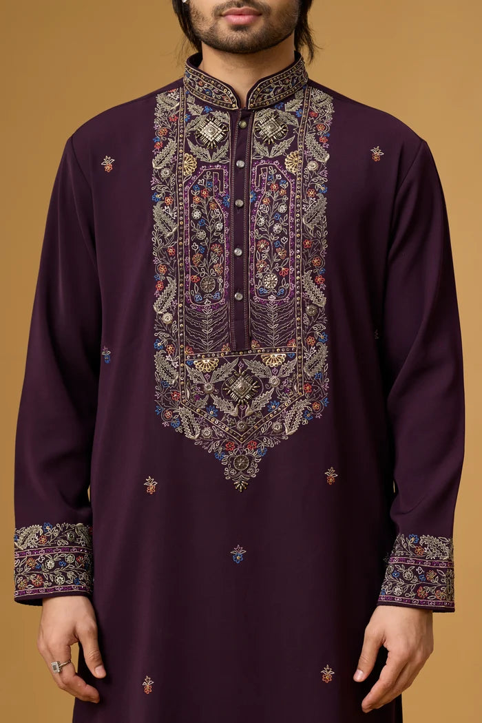 Premium Dark Purple Ethnic Kurta Set – Side View | Mahavir NX