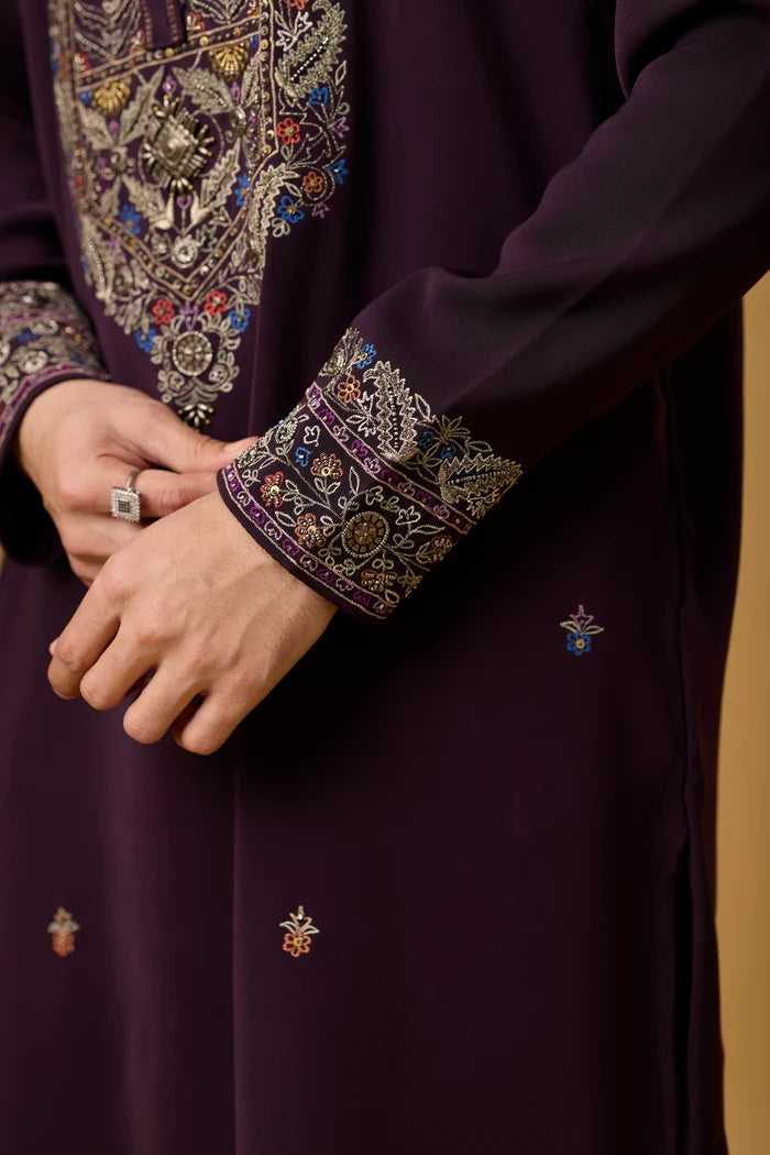 Regal Plum Heritage Kurta Set for Men – Full Length View | Mahavir NX