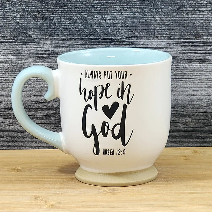 Religious Coffee Mug Hosea 12:6 Inspirational Tea Cup Ceramic Blue Sky 17oz