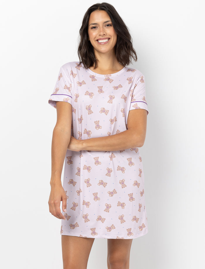 Robe de nuit imprimée d'ourson pour femme