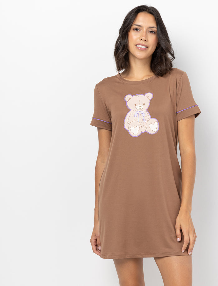 Robe de nuit imprimée d'ourson pour femme