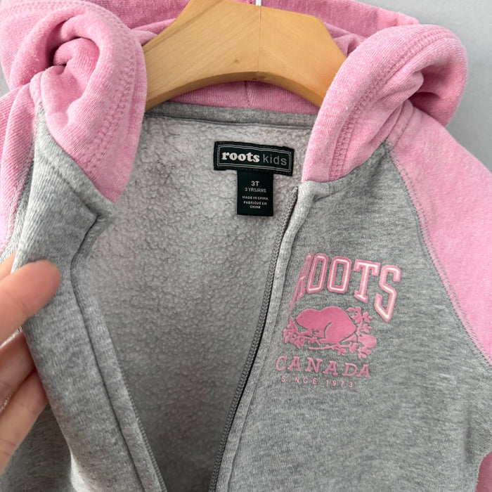 Roots / Pink x light grey zip up hoodie / 3T