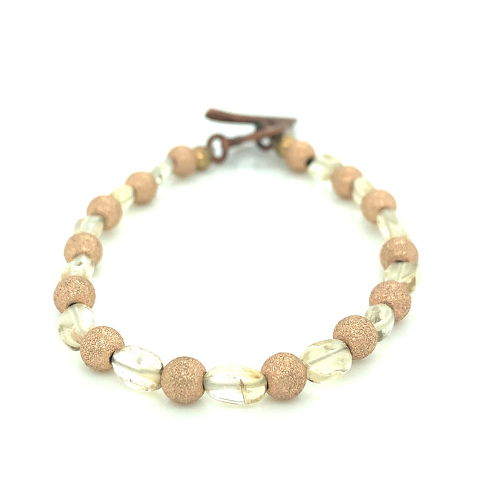 Rose Gold Star Dust, Citrine and Copper toggle gemstone bracelet, size 6.25''
