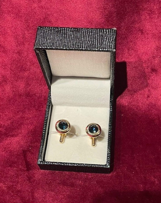 Round Golden Cufflink With Blue Stone