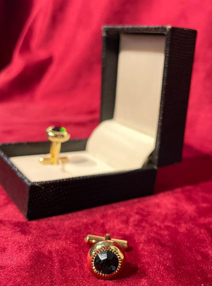Round Golden Cufflink With Blue Stone