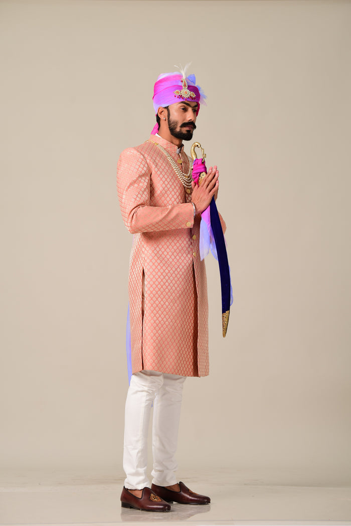 Royal Ballet Pink Brocade Silk Sherwani