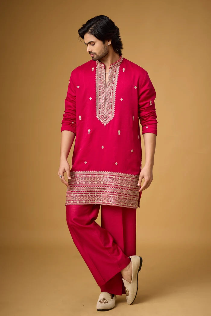 Designer Pink Ethnic Kurta Set with Stole – Side View | Mahavir NX
