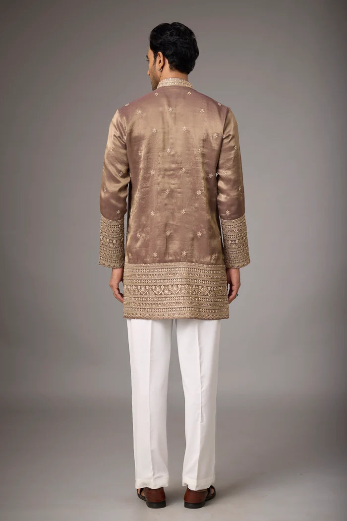 Buy Mocha Gold Embroidered Kurta Set for Men Online India | Mahavir NX
