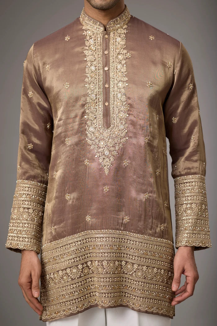 Royal Mocha Kurta Pajama Set for Men – Front View | Mahavir NX
