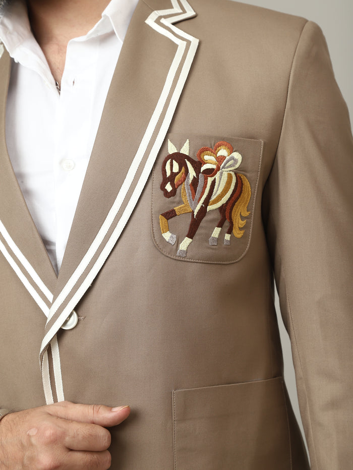 Royal Polo Embroidered Equestrian Crest Jodhpuri Blazer Set