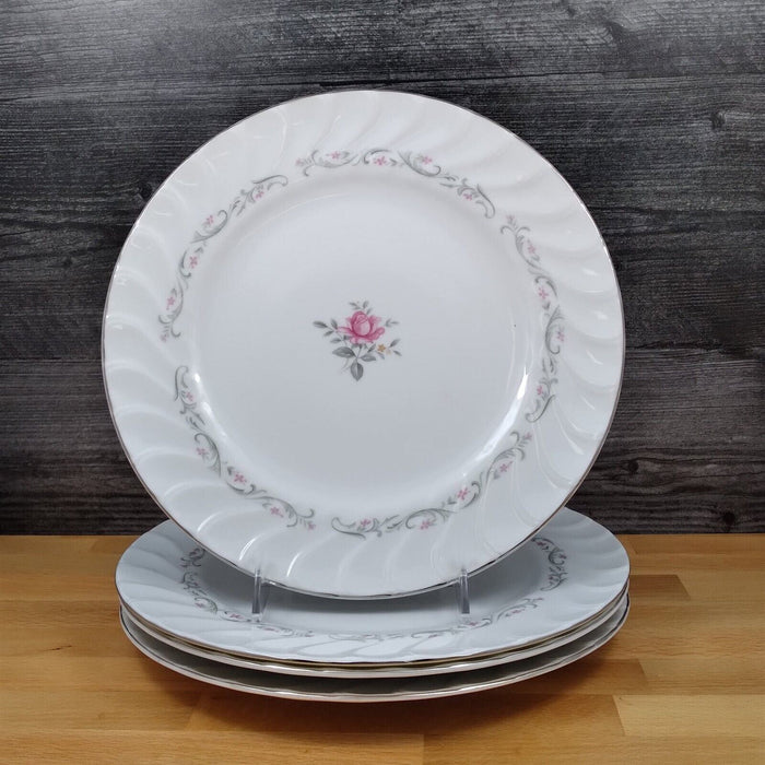 Royal Swirl Dinner Plate 10'' Set of 4 Fine China Japan Pink Rose Flower Ceramic