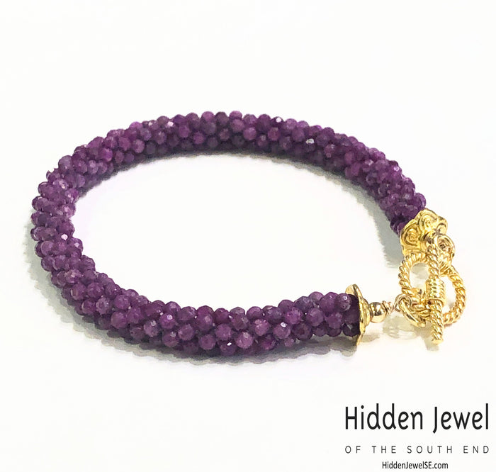 Ruby Crocheted Bracelet | July Birthstone | Gold-Filled | Boston