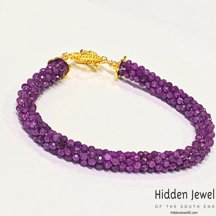 Ruby Crocheted Bracelet | July Birthstone | Gold-Filled | Boston