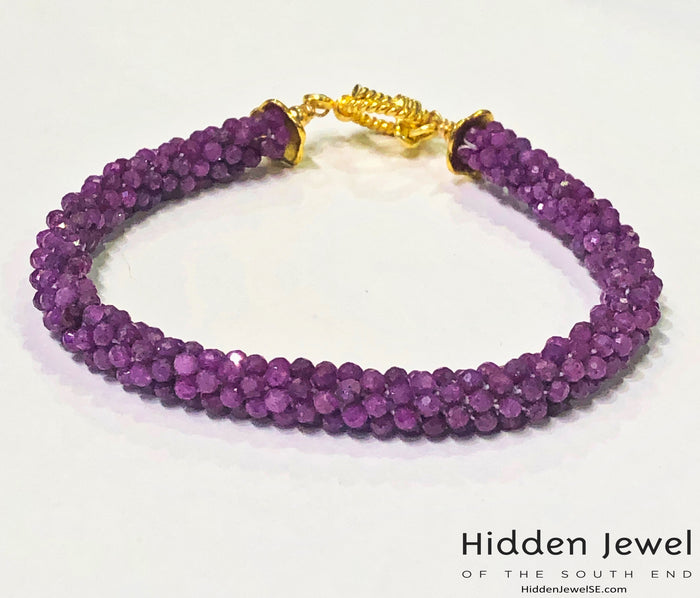Ruby Crocheted Bracelet | July Birthstone | Gold-Filled | Boston