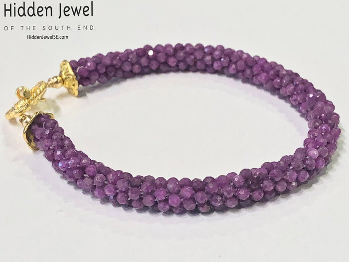 Ruby Crocheted Bracelet | July Birthstone | Gold-Filled | Boston
