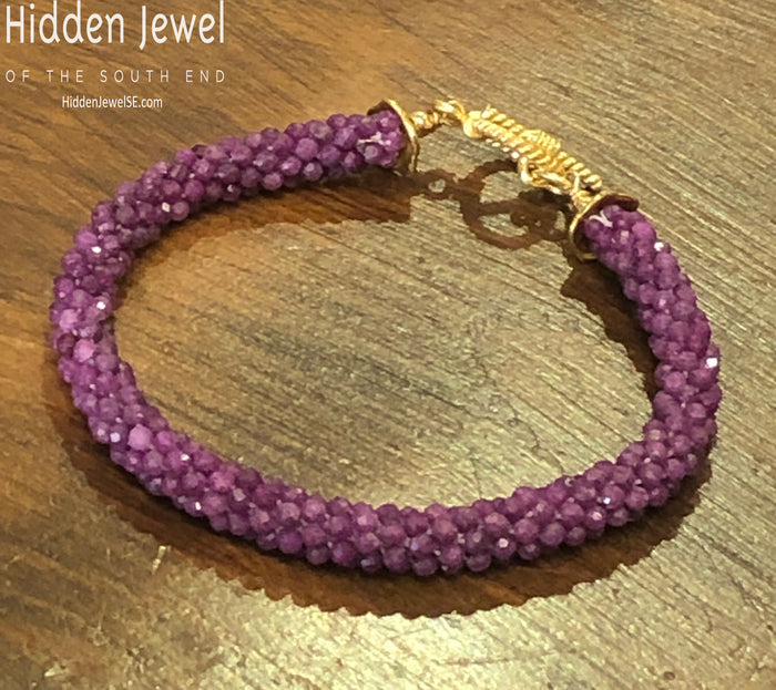 Ruby Crocheted Bracelet | July Birthstone | Gold-Filled | Boston