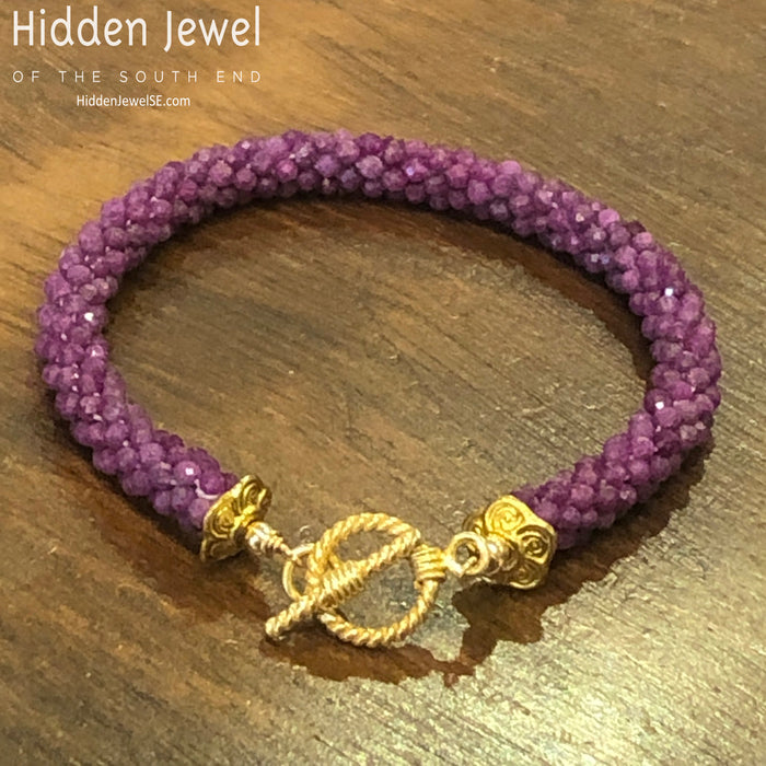 Ruby Crocheted Bracelet | July Birthstone | Gold-Filled | Boston