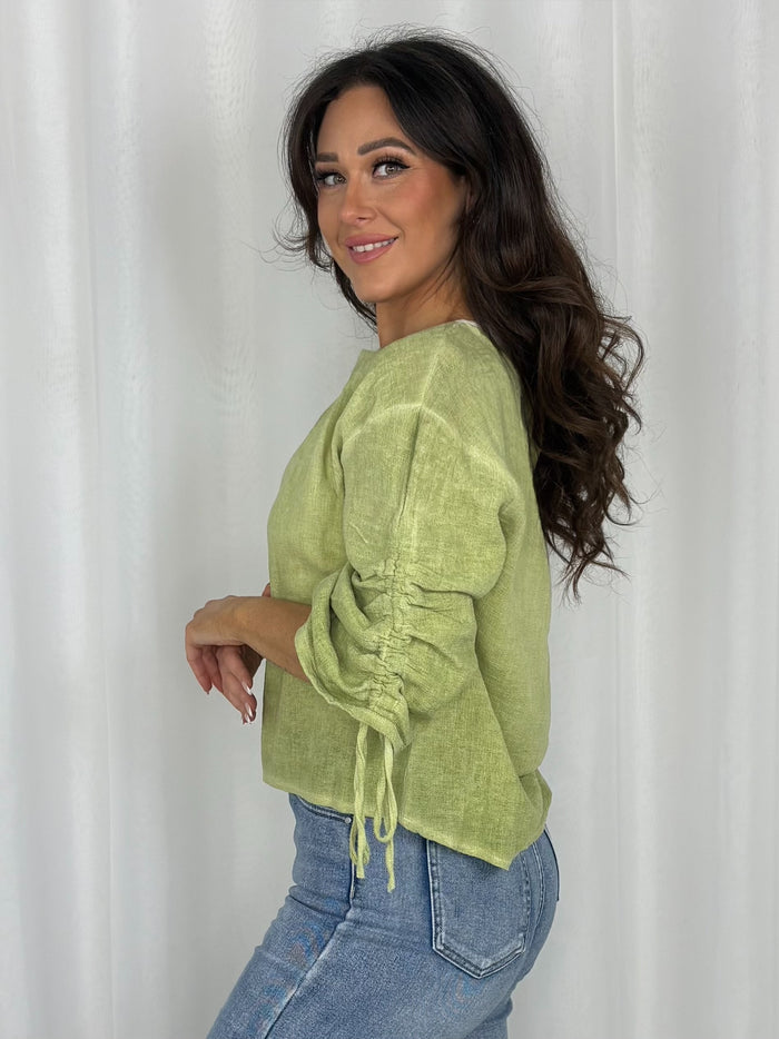 Ruched Sleeve Linen Mix Top (5 Colours)