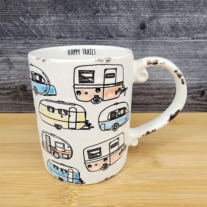 RV Camper Trailer Coffee Mug by Blue Sky 16oz Ceramic Embossed Tea Cup Retro
