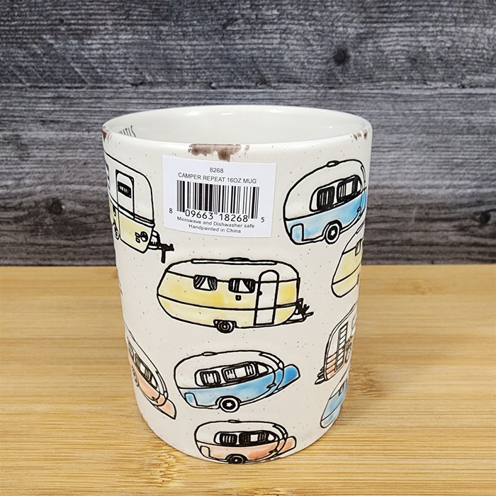 RV Camper Trailer Coffee Mug by Blue Sky 16oz Ceramic Embossed Tea Cup Retro