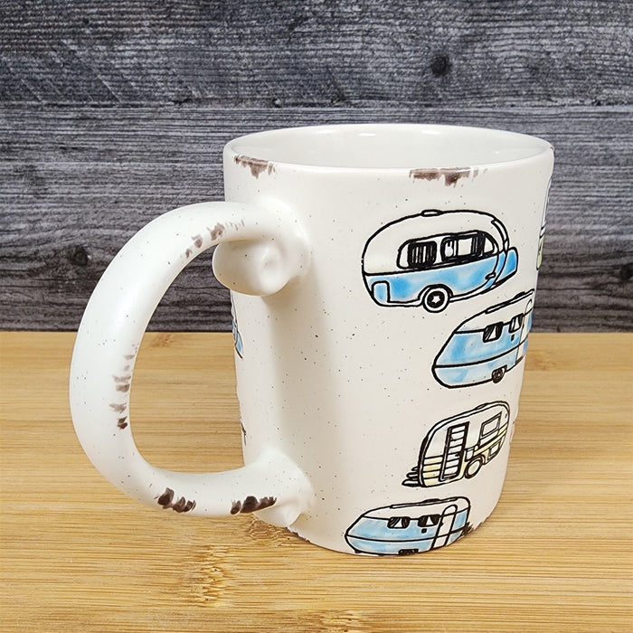 RV Camper Trailer Coffee Mug by Blue Sky 16oz Ceramic Embossed Tea Cup Retro