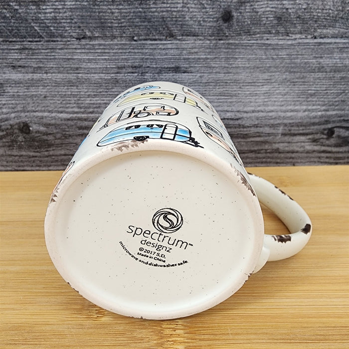 RV Camper Trailer Coffee Mug by Blue Sky 16oz Ceramic Embossed Tea Cup Retro
