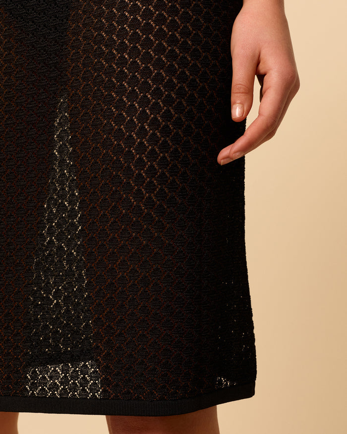 Women's black midi skirt in sheer knit with low waisted fit