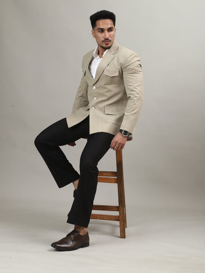 Sand Beige Celebration Blazer with Signature Pocket Detailing