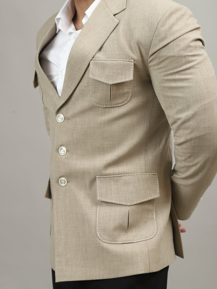Sand Beige Celebration Blazer with Signature Pocket Detailing