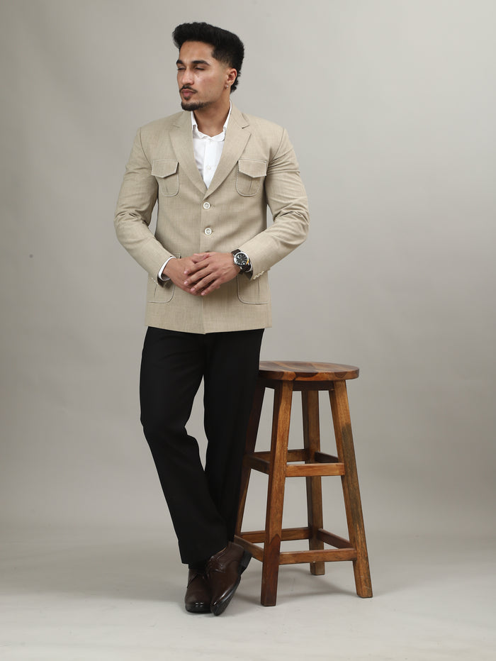 Sand Beige Celebration Blazer with Signature Pocket Detailing