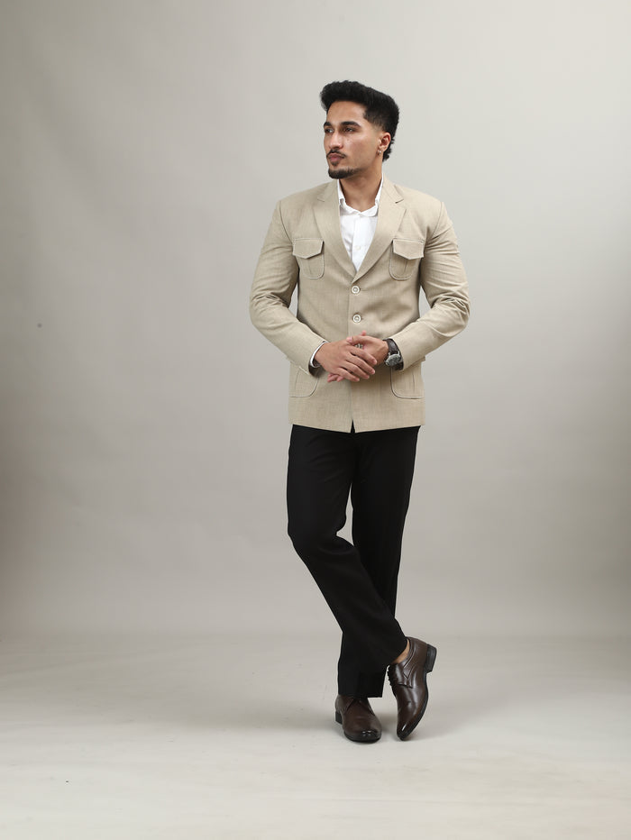 Sand Beige Celebration Blazer with Signature Pocket Detailing